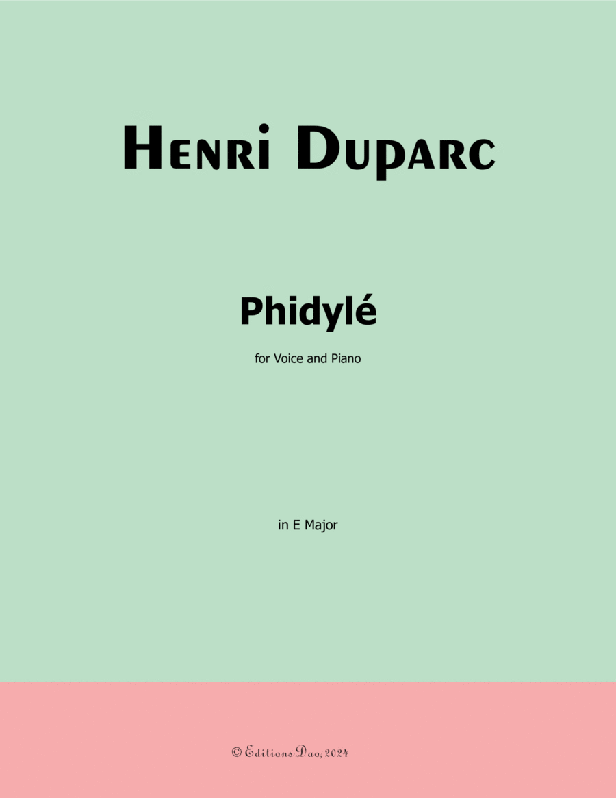Phidylé, by Henri Duparc, in E Major Voice scores gallery preview page 1