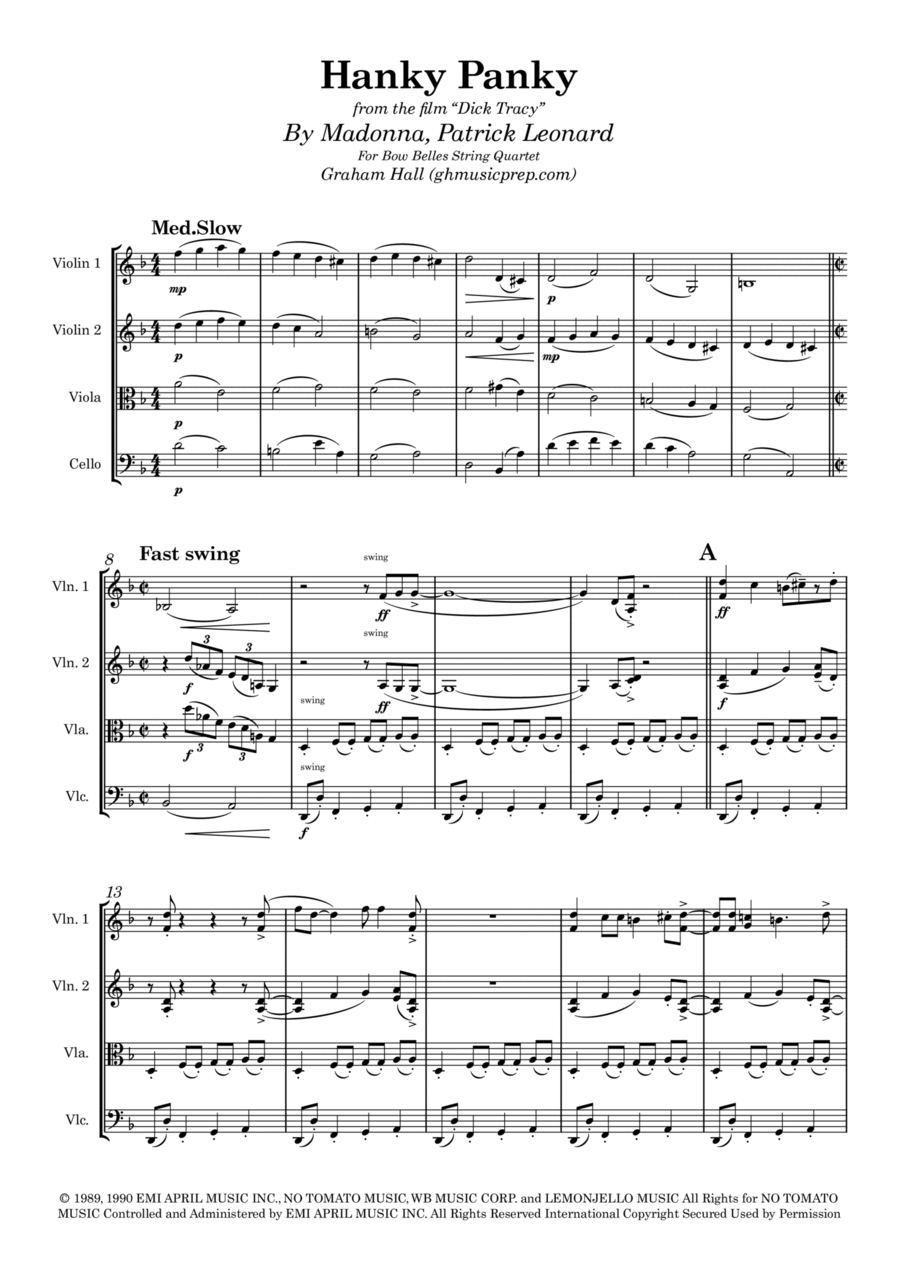 Hanky Panky Hanky Panky String Quartet scores gallery preview page 1