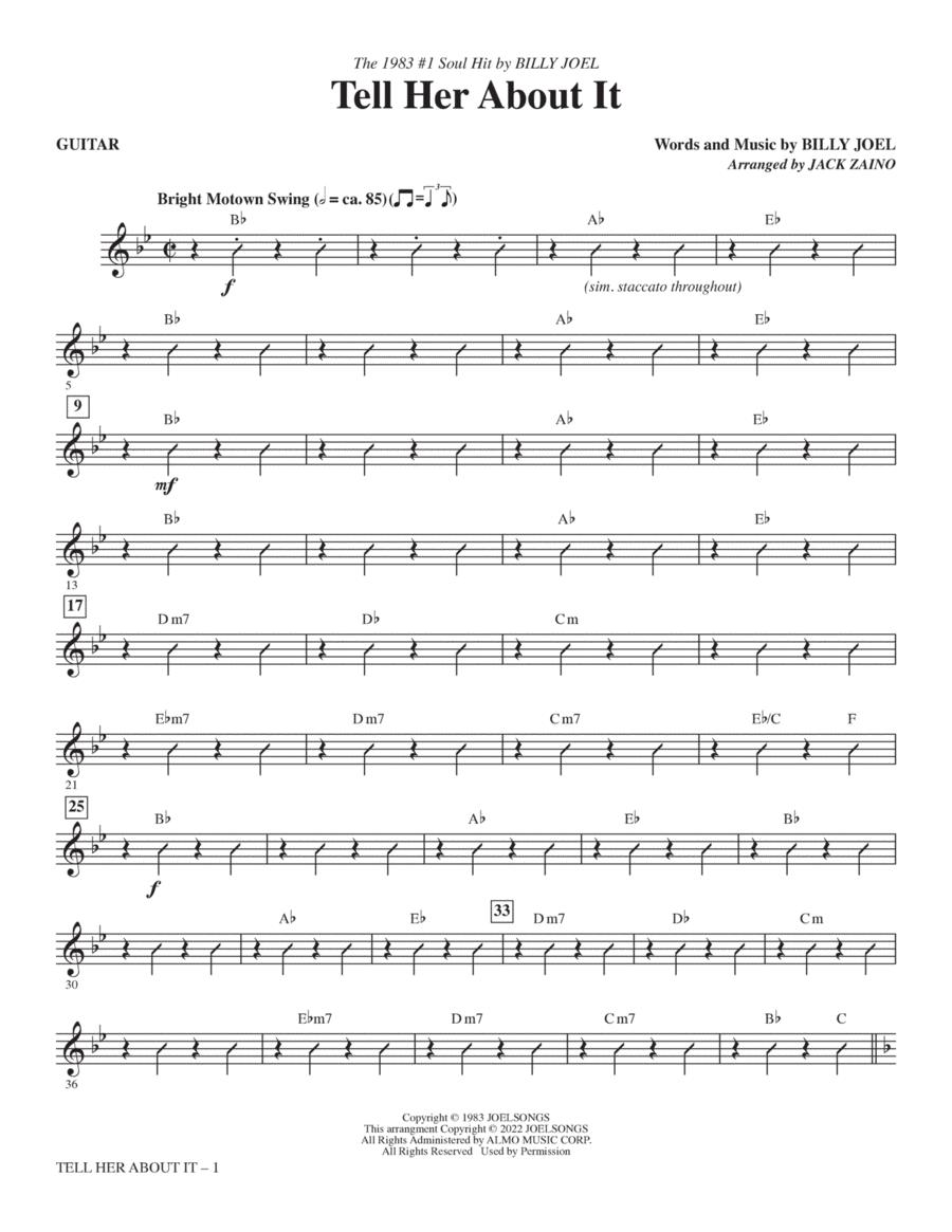 Tell Her About It (arr. Jack Zaino) - Guitar