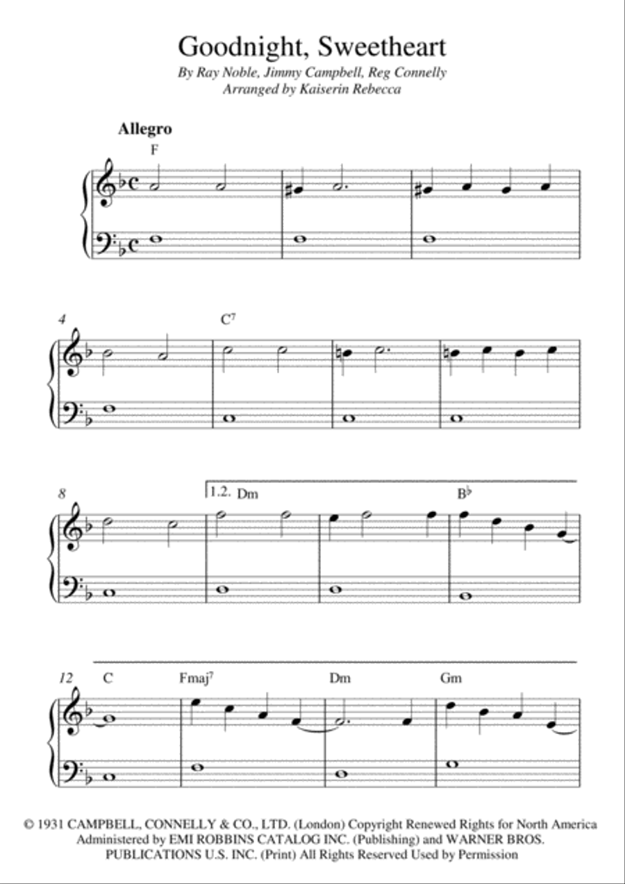 Goodnight Sweetheart Easy Piano scores gallery preview page 1