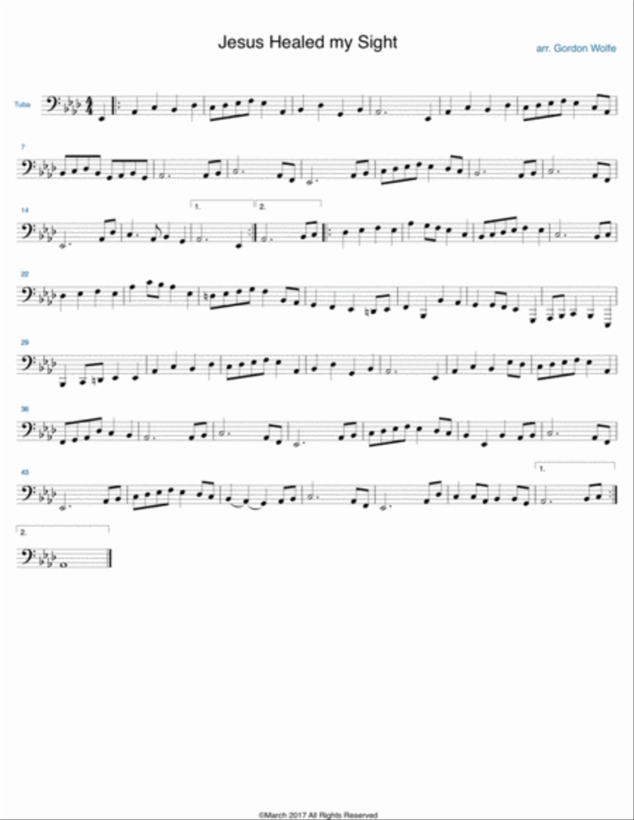 Jesus Healed my Sight Tuba scores gallery preview page 1