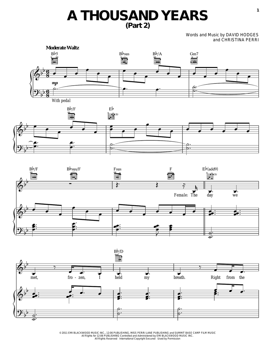 A Thousand Years (Part 2) Piano, Vocal, Guitar scores gallery preview page 1