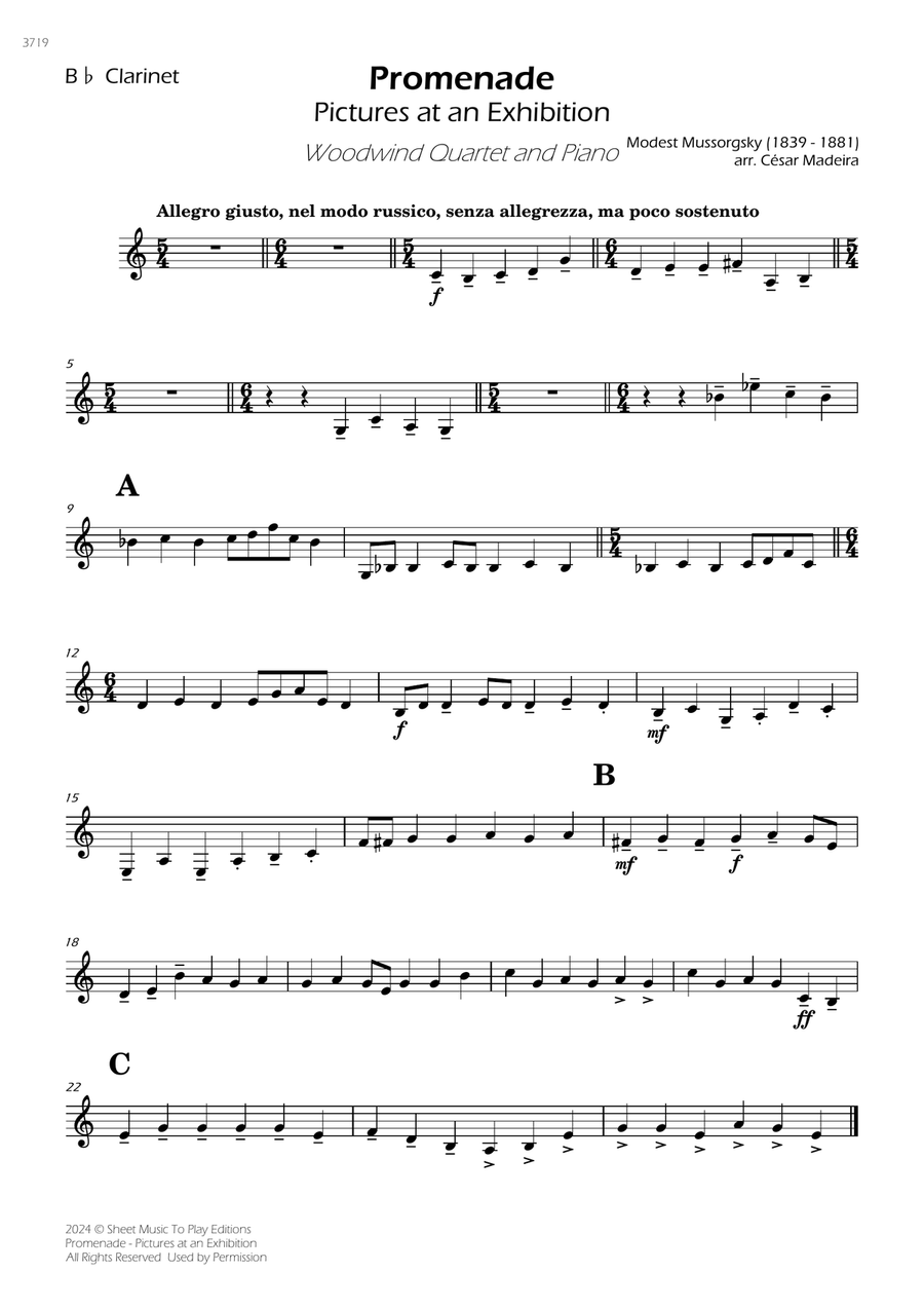 Pictures at an Exhibition - Promenade - Woodwind Quartet and Piano (Individual Parts) Woodwind Quartet scores gallery preview page 3