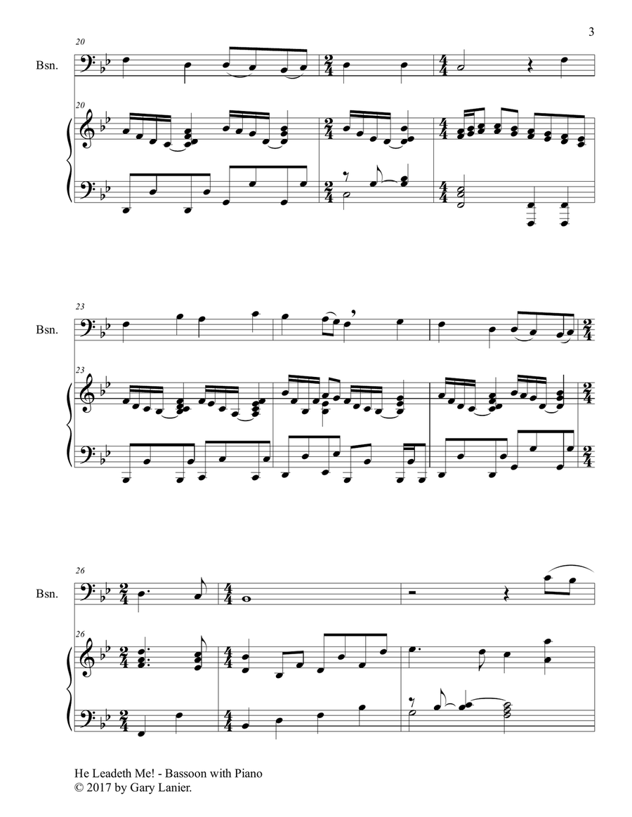 HE LEADETH ME (Duet – Bassoon & Piano with Score/Part) Bassoon Solo scores gallery preview page 4