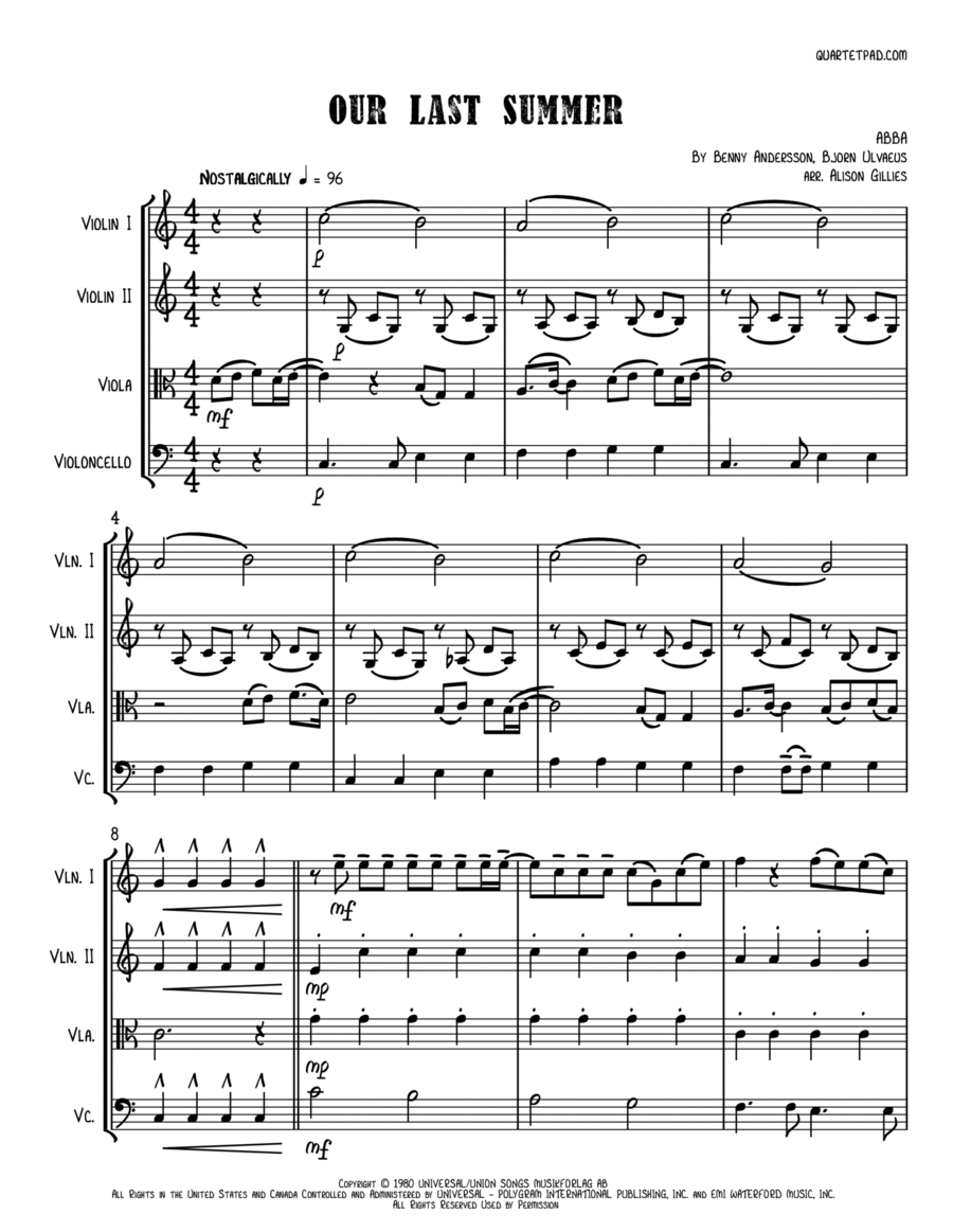 Our Last Summer Our Last Summer String Quartet scores gallery preview page 1