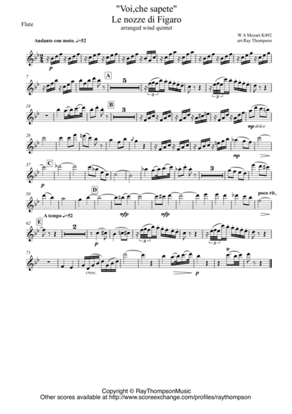 Mozart: Le Nozze di Figaro K492: Aria"Voi, che sapete" - wind quintet image number null