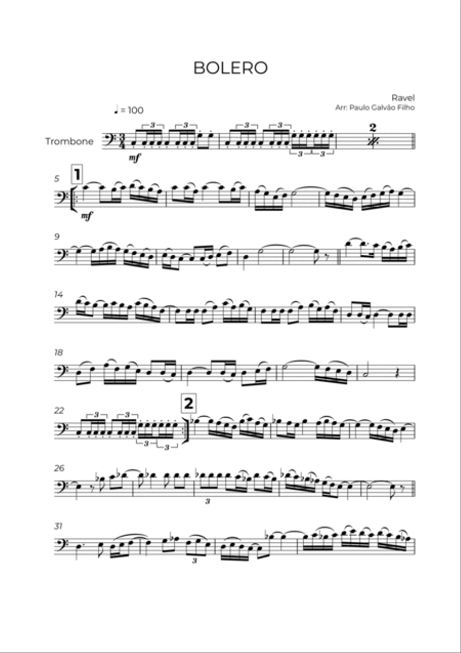 BOLERO RAVEL TROMBONE SOLO by Maurice Ravel Trombone Solo
