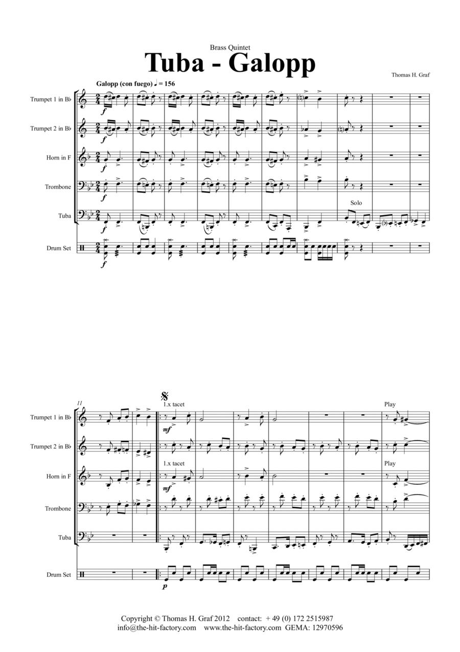 Tuba Galopp - Octoberfest - Tuba Solo - Fast Polka - Brass Quintet Brass Quintet scores gallery preview page 1