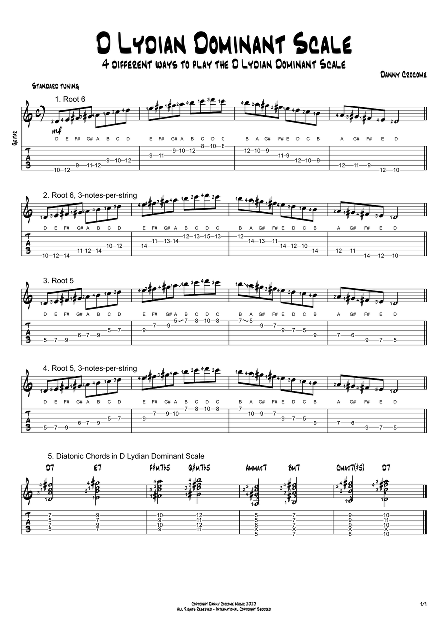 D Lydian Dominant Scale (4 Ways to Play) Electric Guitar scores gallery preview page 1