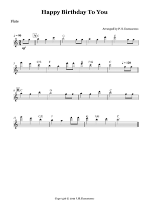 Happy Birthday To You - Flute Solo with Chords