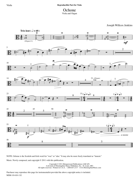 Ochone from Six Pieces for Organ, Volume 2 (Downloadable Viola Part)