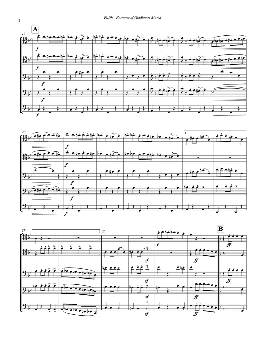 Entrance of the Gladiators (Thunder & Blazes March) for Trombone Quintet Brass Ensemble scores gallery preview page 2