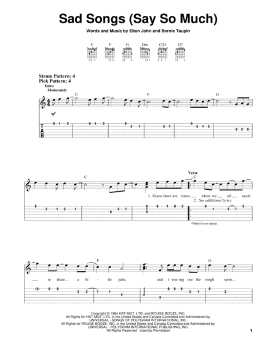 Sad Songs (Say So Much) Acoustic Guitar scores gallery preview page 1