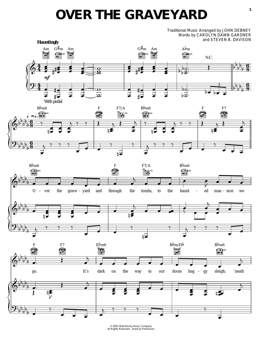 Over The Graveyard Piano, Vocal, Guitar scores gallery preview page 1