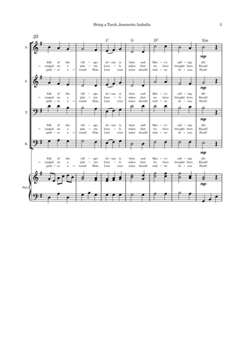 Bring a Torch, Jeanette, Isabella - SATB and piano image number null