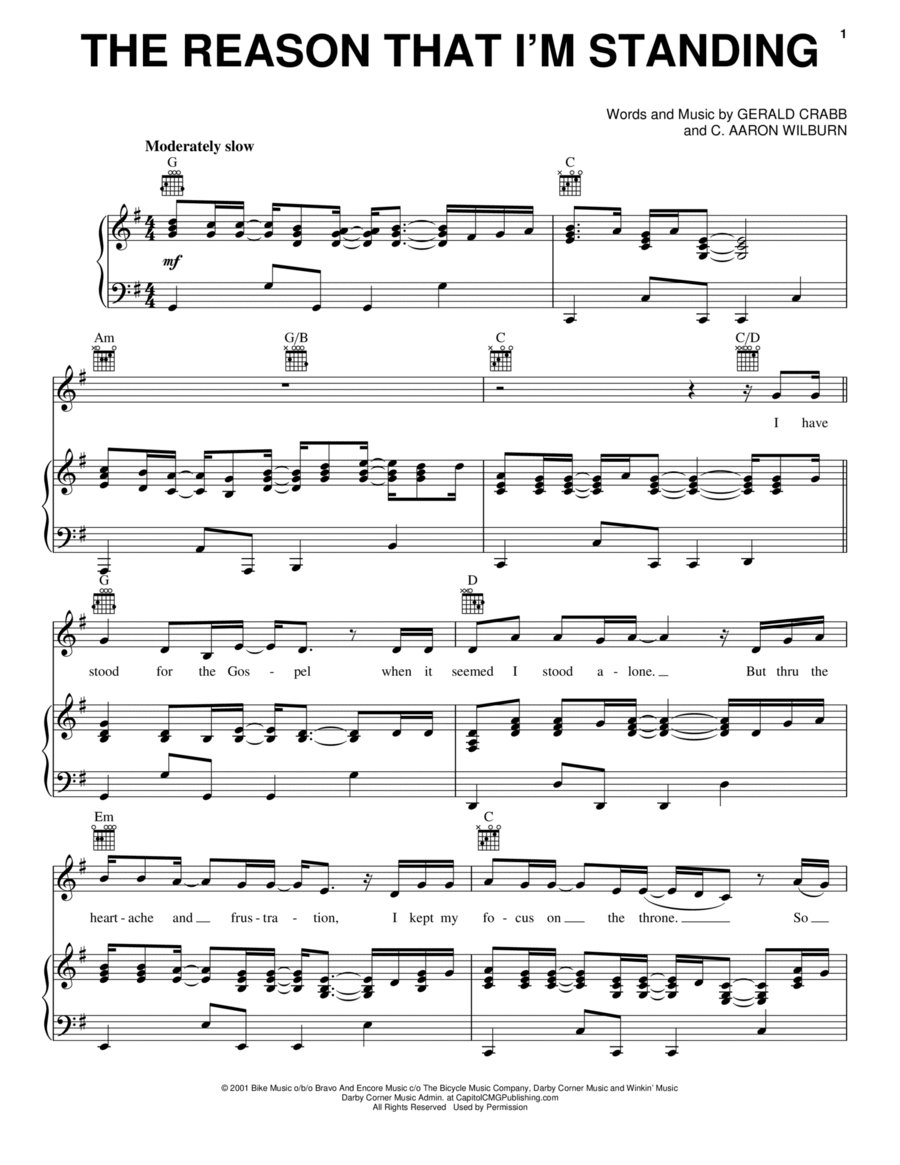 The Reason That I'm Standing Piano, Vocal, Guitar scores gallery preview page 1