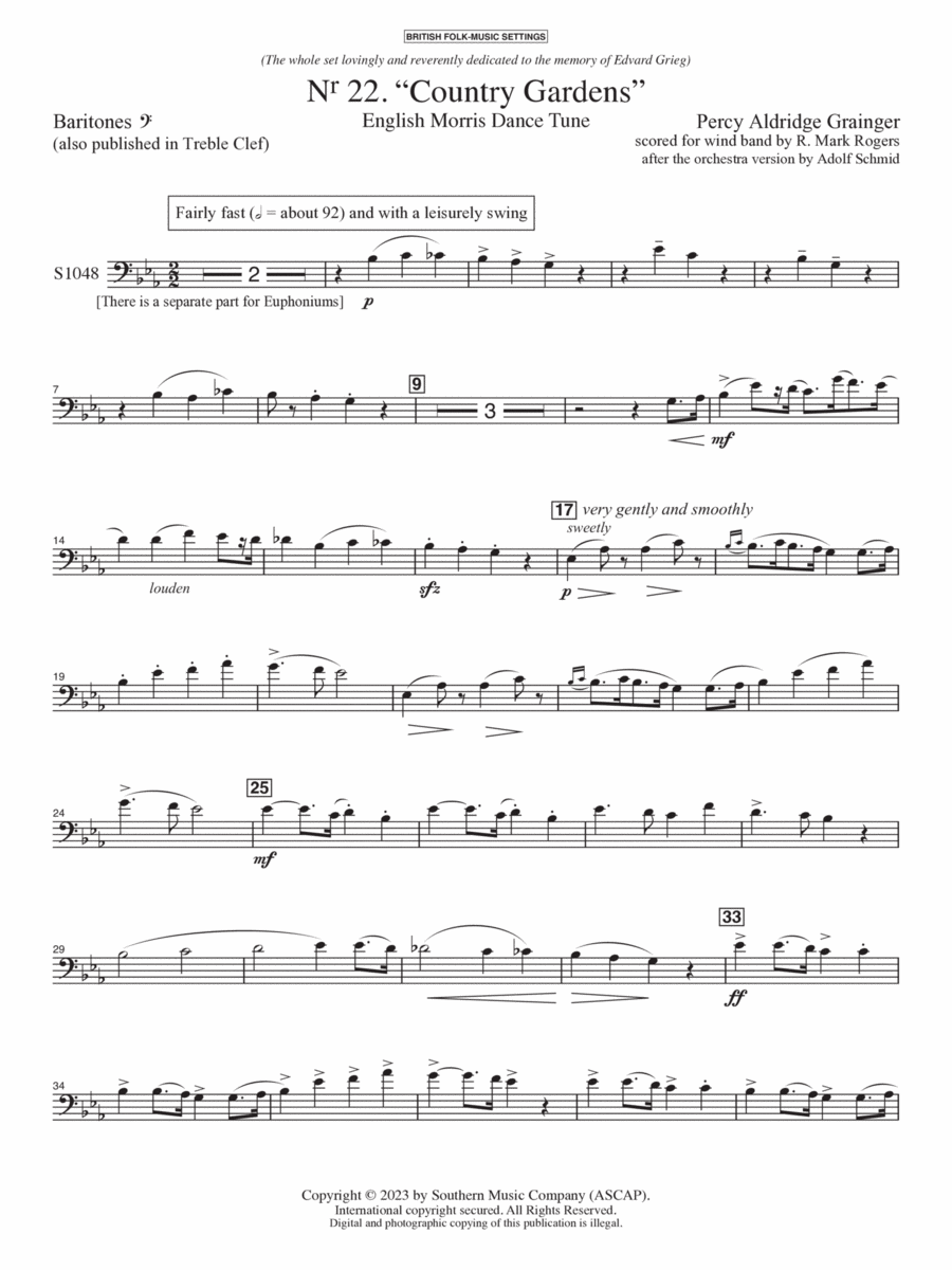 Country Gardens for Symphonic Band - Baritone B.C. Concert Band scores gallery preview page 1