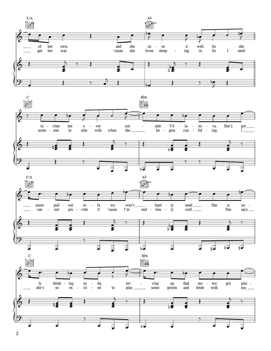 Outside Villanova Piano, Vocal, Guitar scores gallery preview page 2