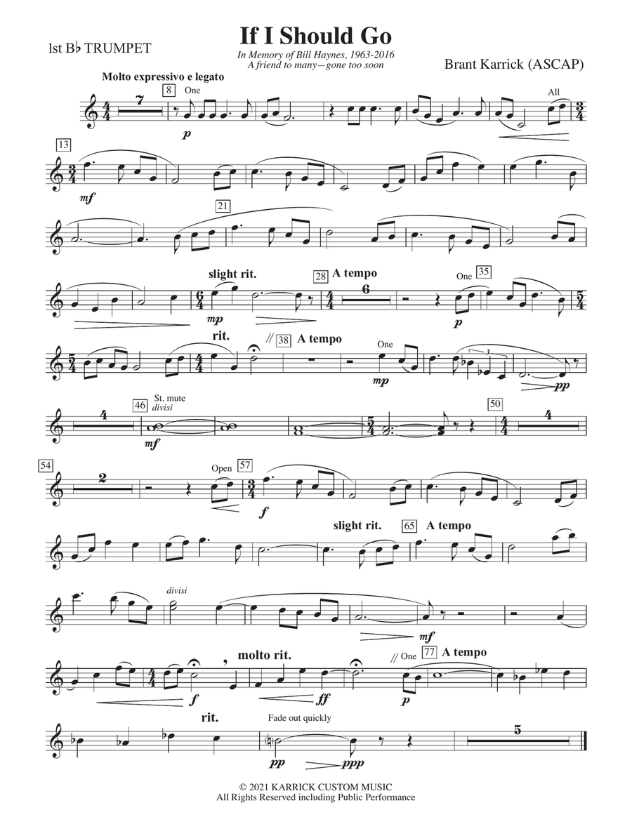 If I Should Go: 1st B-flat Trumpet