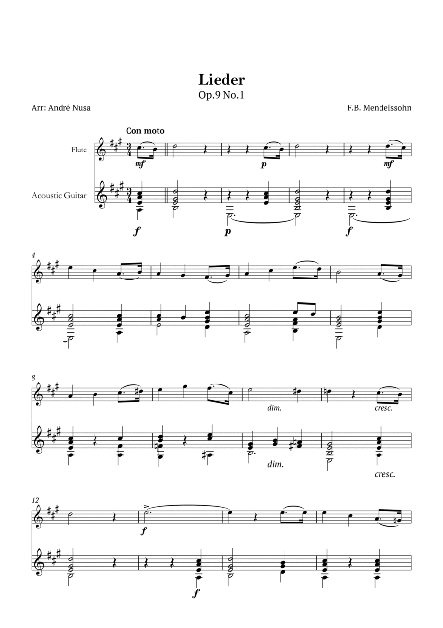 Lieder Op.9 No.1 Chamber Music scores gallery preview page 1