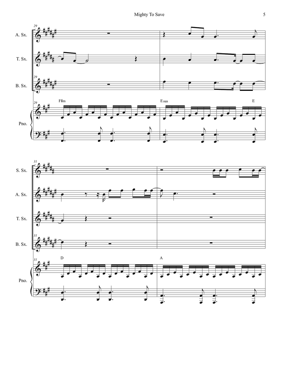 Mighty To Save Saxophone Quartet scores gallery preview page 5