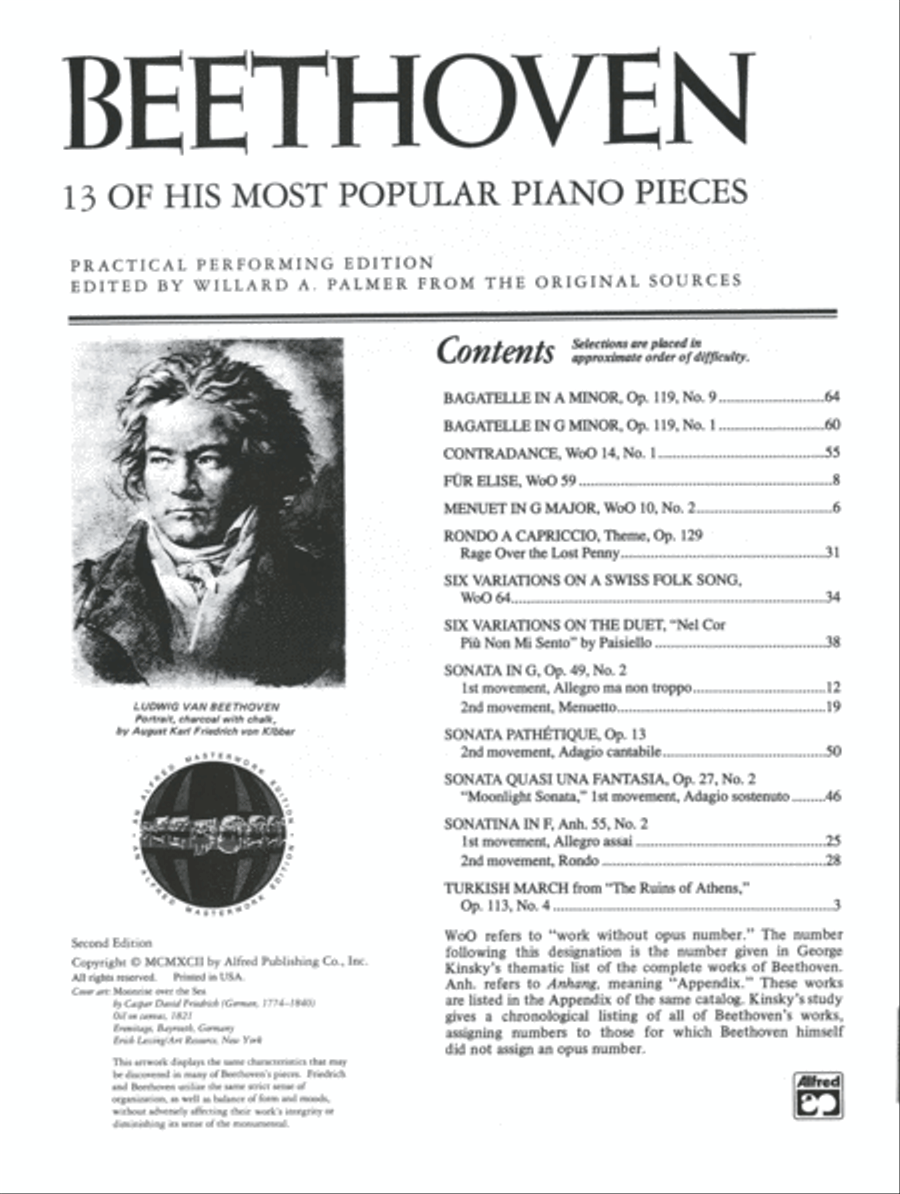 Beethoven -- 13 of His Most Popular Piano Pieces Piano Solo scores gallery preview page 2