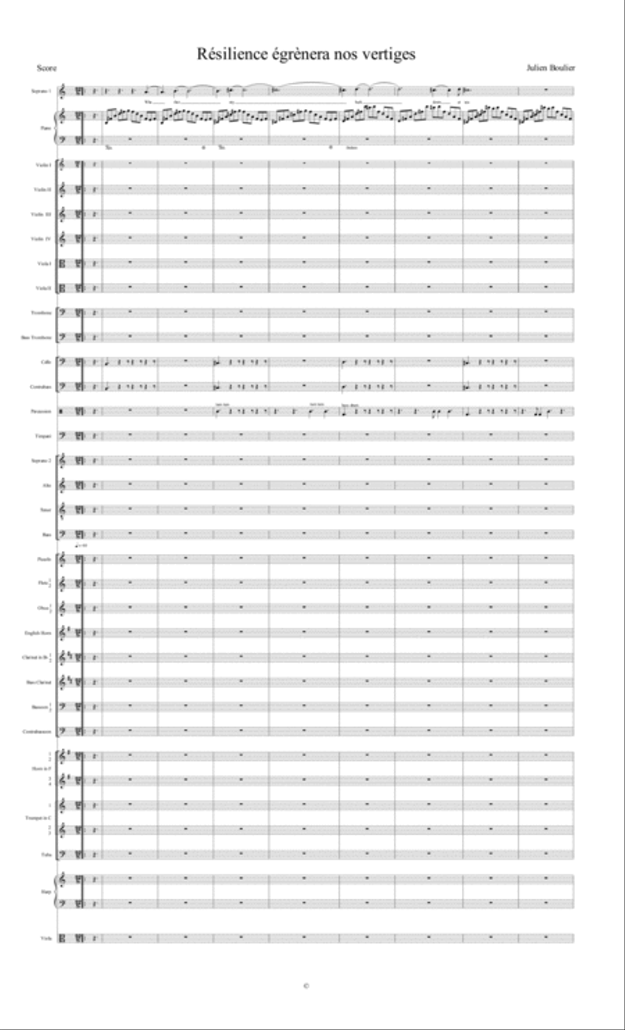 Résilience égrènera nos vertiges (solo soprano piano choir and orchestra ) 4-Part scores gallery preview page 1