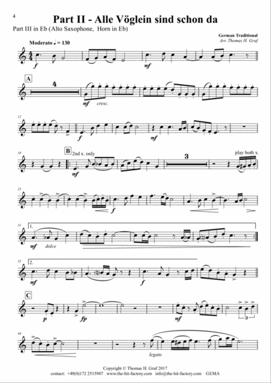 German Spring Song Collection - 5 Concert Pieces - Multiplay - Part 3 in Eb Alto Saxophone scores gallery preview page 4
