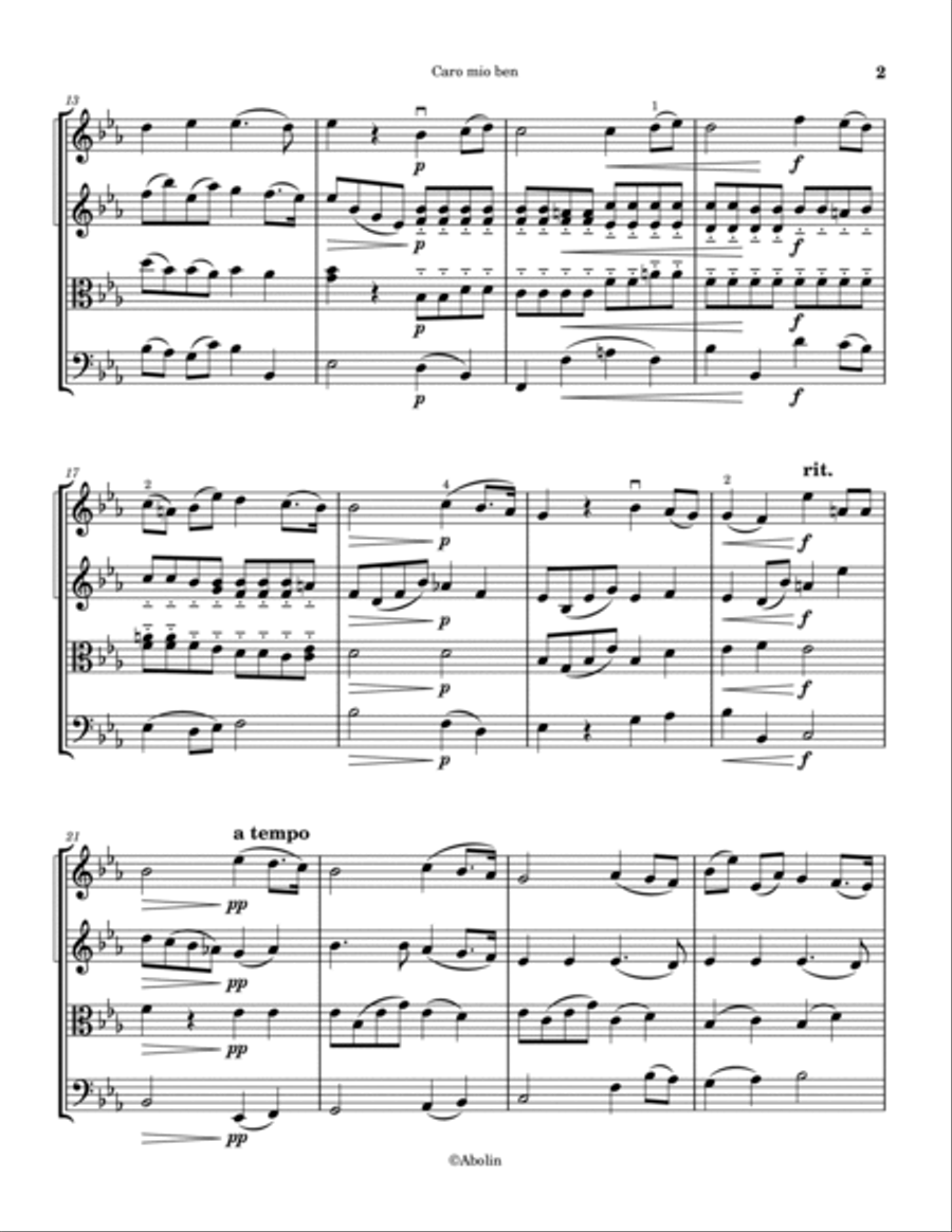 Giordani: Caro mio ben - String Quartet String Quartet scores gallery preview page 3