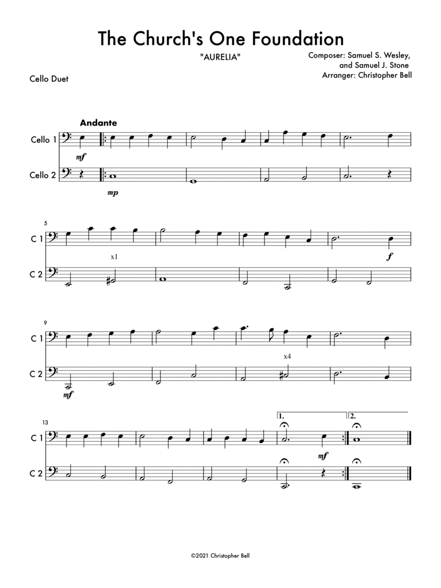 The Church's One Foundation - Cello Duet String Duet scores gallery preview page 1