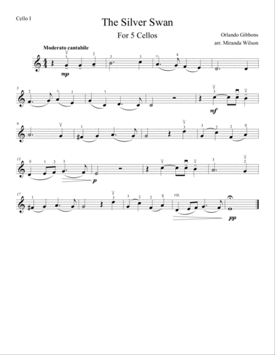 Orlando Gibbons The Silver Swan for 5 Cellos String Quintet scores gallery preview page 3