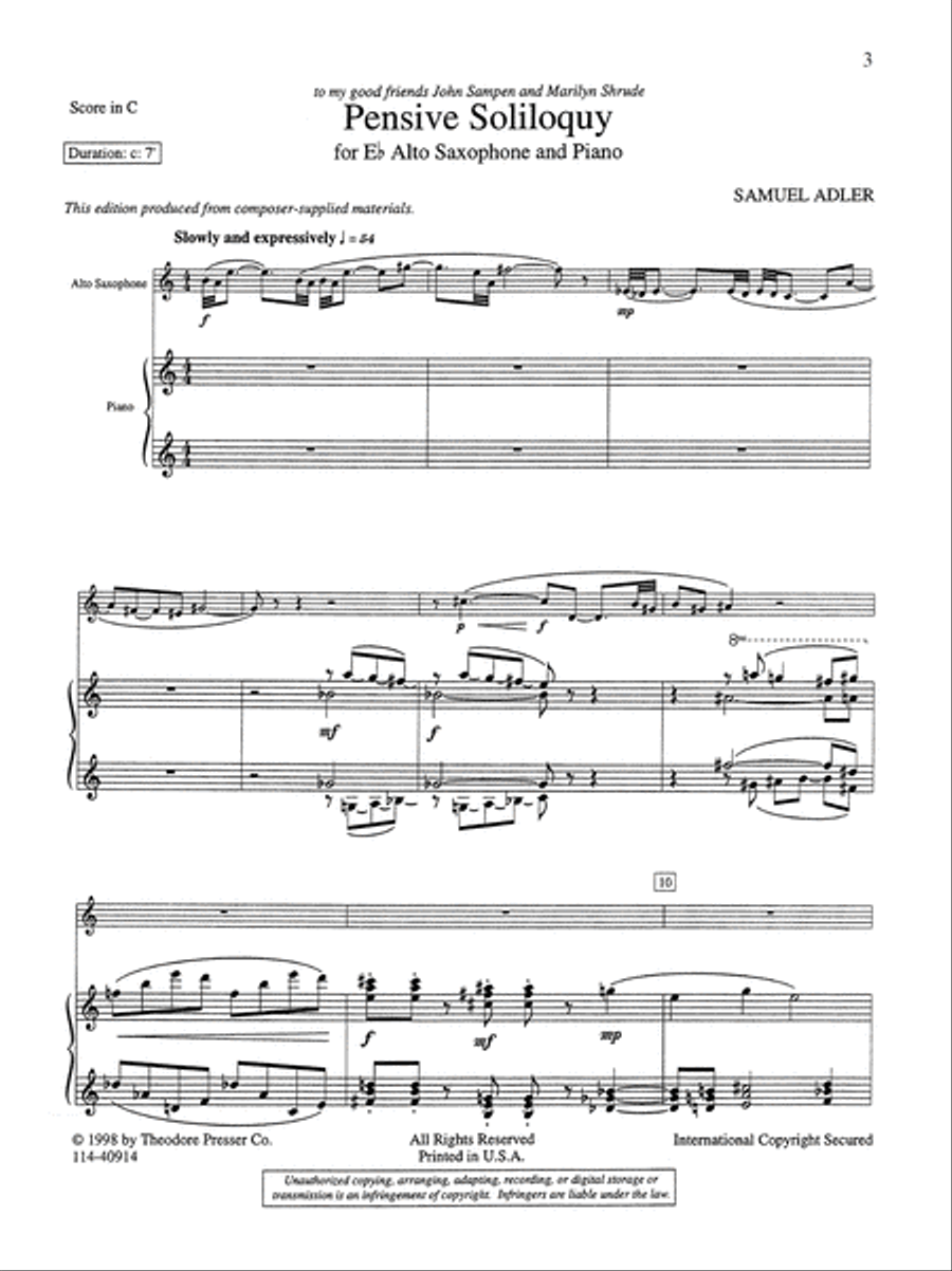 Pensive Soliloquy Chamber Music scores gallery preview page 3