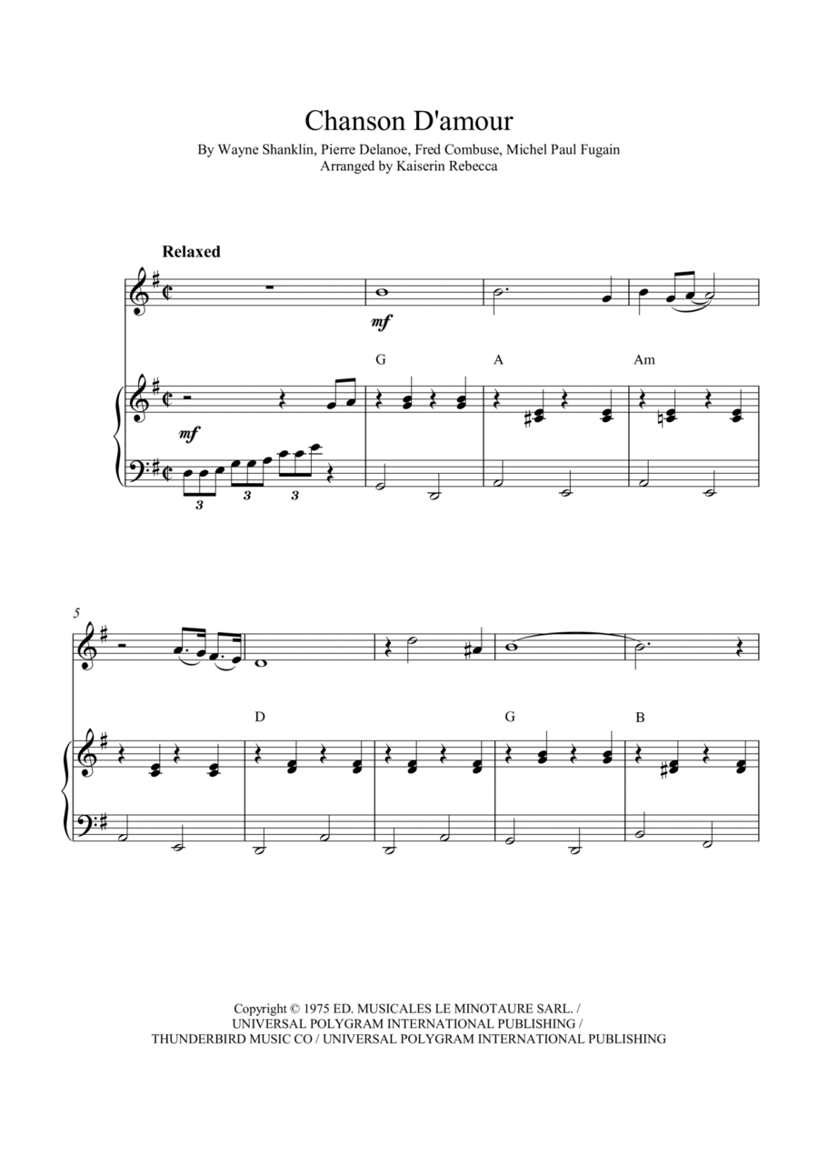 Chanson D'amour (the Ra-da-da-da-da Song) Piano scores gallery preview page 1