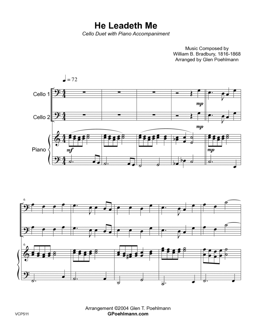 HE LEADETH ME - Cello Duet with Piano Accompaniment String Duet scores gallery preview page 1