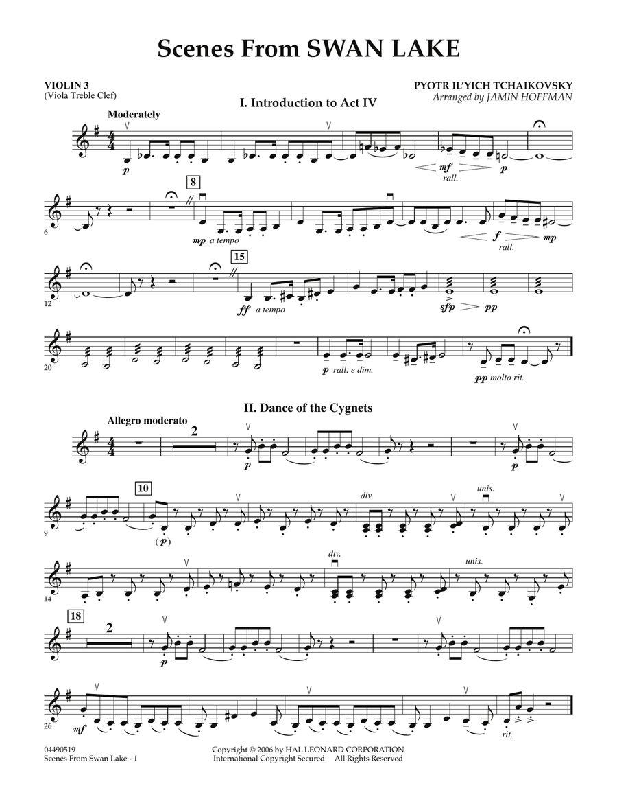 Scenes from Swan Lake - Violin 3 (Viola T.C.) Orchestra scores gallery preview page 1