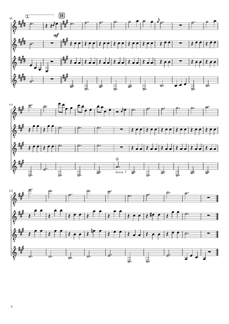 Gran Vals - Francisco Tàrrega (arranged for guitar ensemble) Guitar Ensemble scores gallery preview page 4