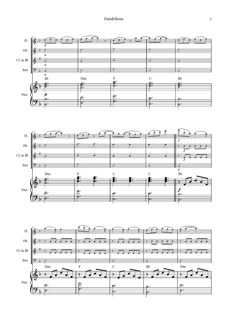 Dandelions Woodwind Quartet scores gallery preview page 5