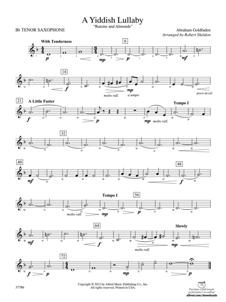 A Yiddish Lullaby: B-flat Tenor Saxophone