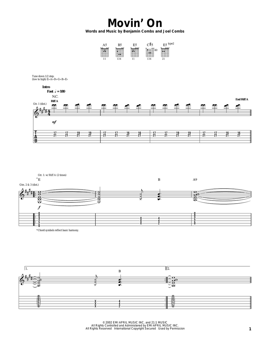 Movin' On Guitar Tablature scores gallery preview page 1