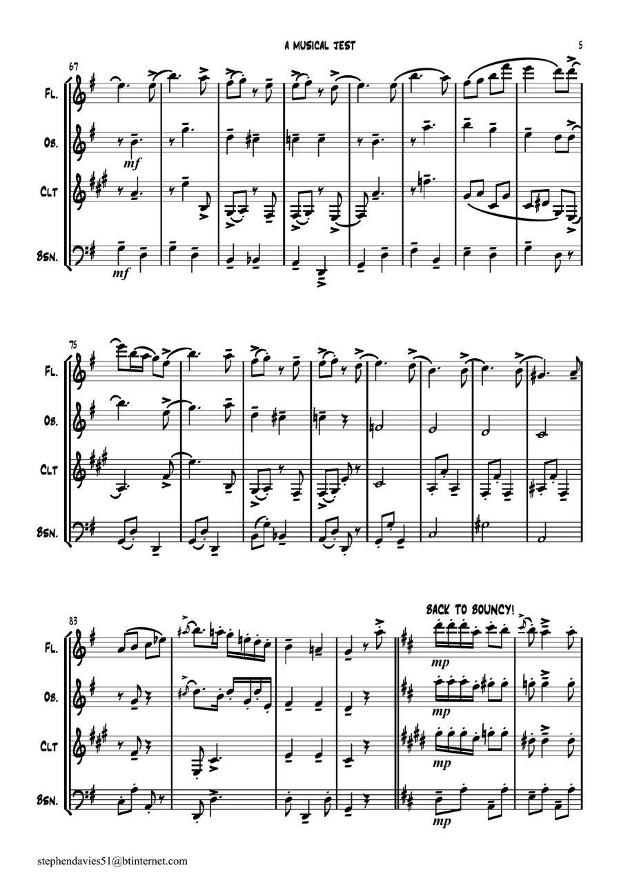 'A Musical Jest' By Alfredo D'ambrosio,Wind Quartet, a bit of fun for 4 players! Woodwind Quartet scores gallery preview page 5