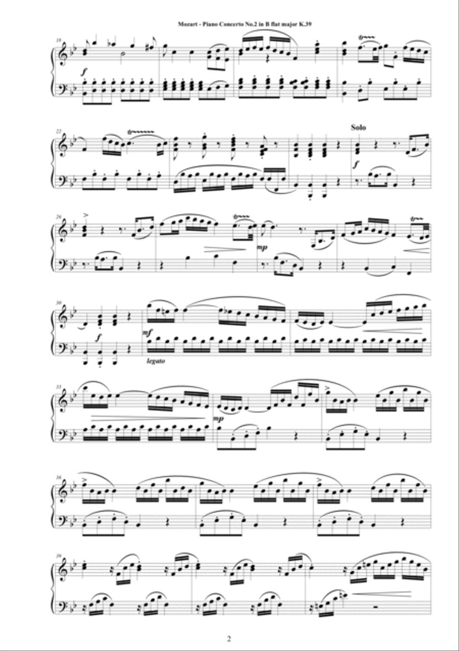Mozart - Piano Concerto No.2 in B flat major K.39 - Piano Version Piano Solo scores gallery preview page 2
