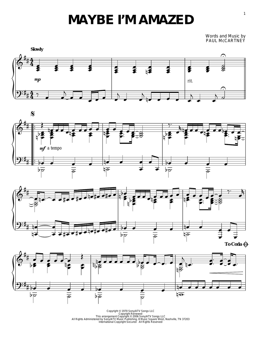 Maybe I'm Amazed Maybe I'm Amazed Piano Solo scores gallery preview page 1