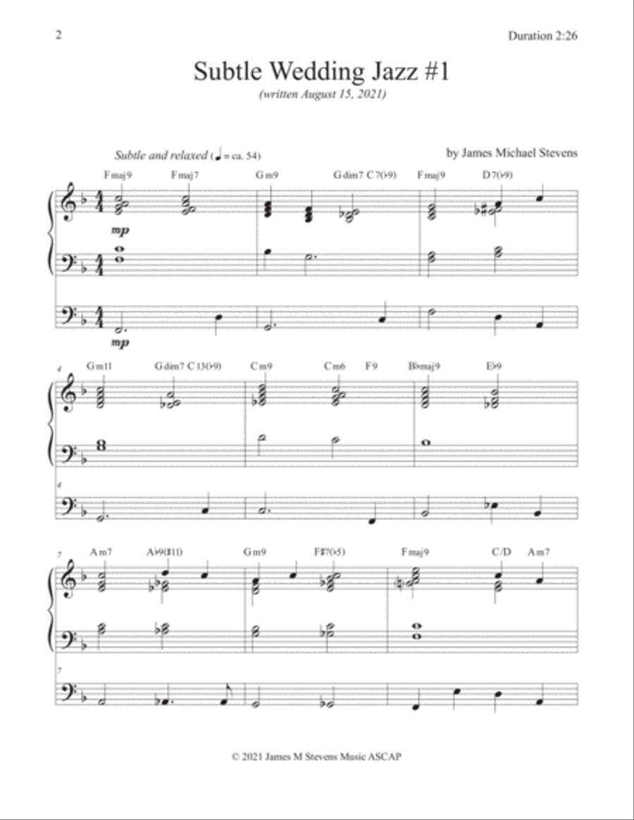 Subtle Wedding Jazz #1 - Piano & Bass Jazz Ensemble scores gallery preview page 2