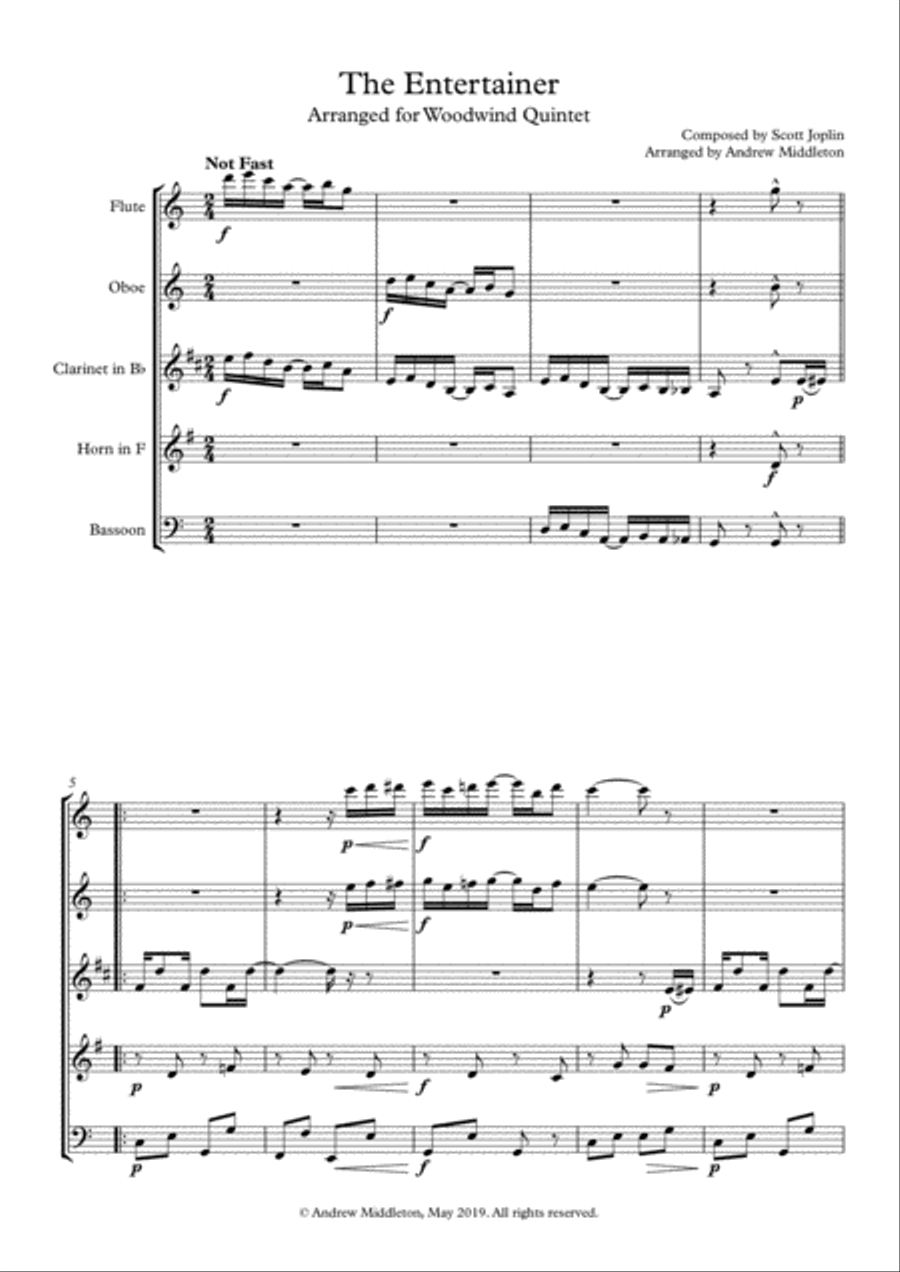 The Entertainer arranged for Woodwind Quintet Woodwind Quintet scores gallery preview page 3