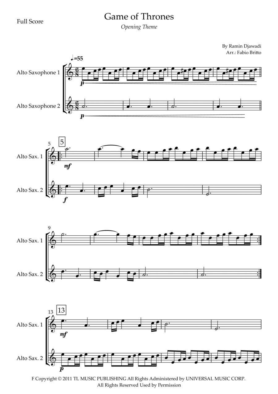 Game Of Thrones Woodwind Duet scores gallery preview page 1