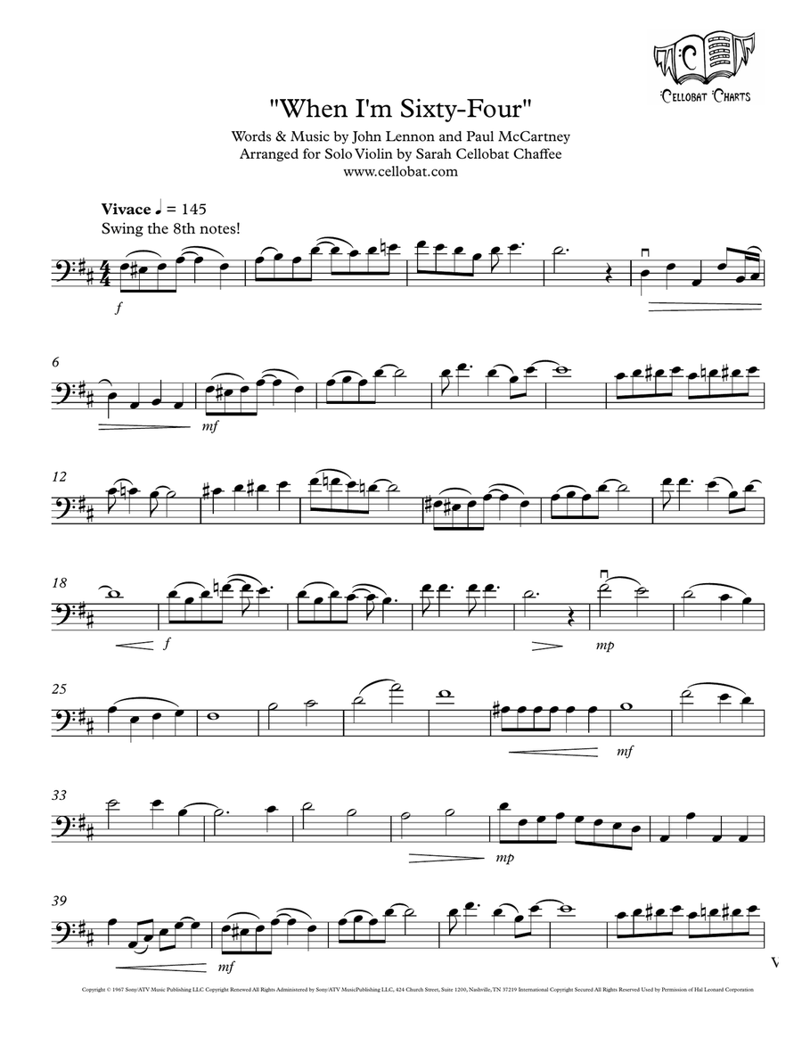 When I'm Sixty-Four Cello Solo scores gallery preview page 1