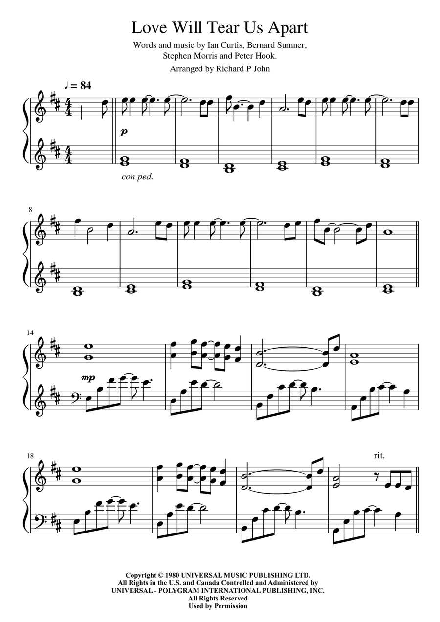 Love Will Tear Us Apart Small Ensemble scores gallery preview page 1