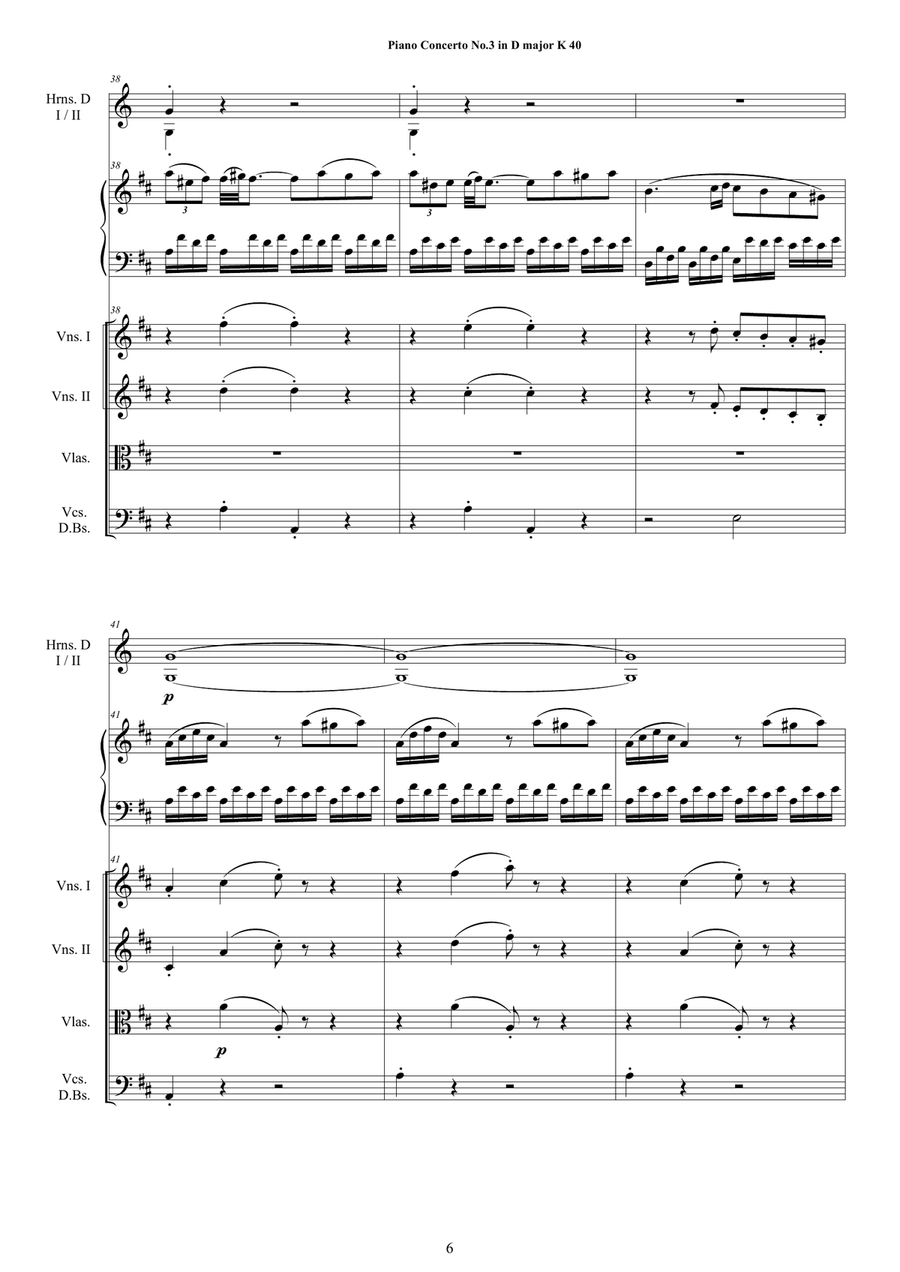 Mozart - Piano Concerto No.3 in D major K 40 for Piano solo and Orchestra - Score and Parts String Orchestra scores gallery preview page 6