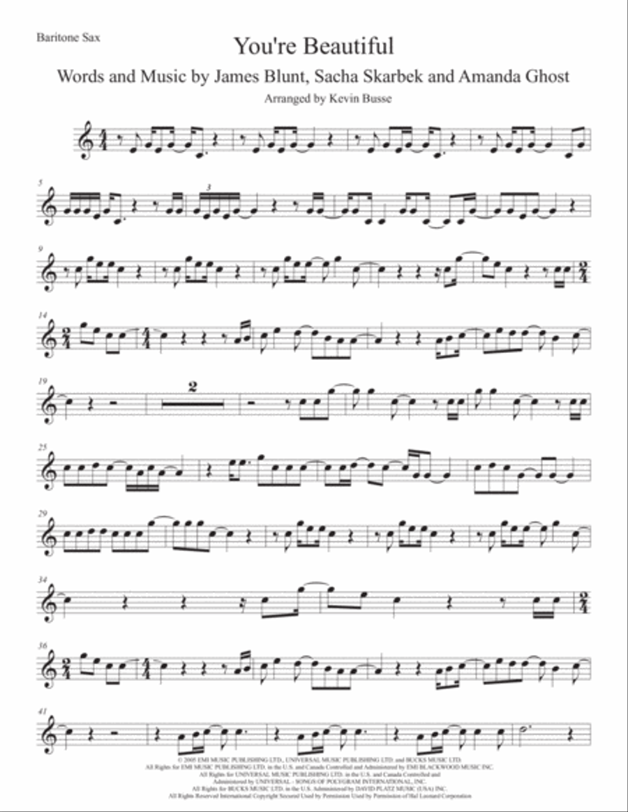 You're Beautiful Baritone Saxophone scores gallery preview page 1