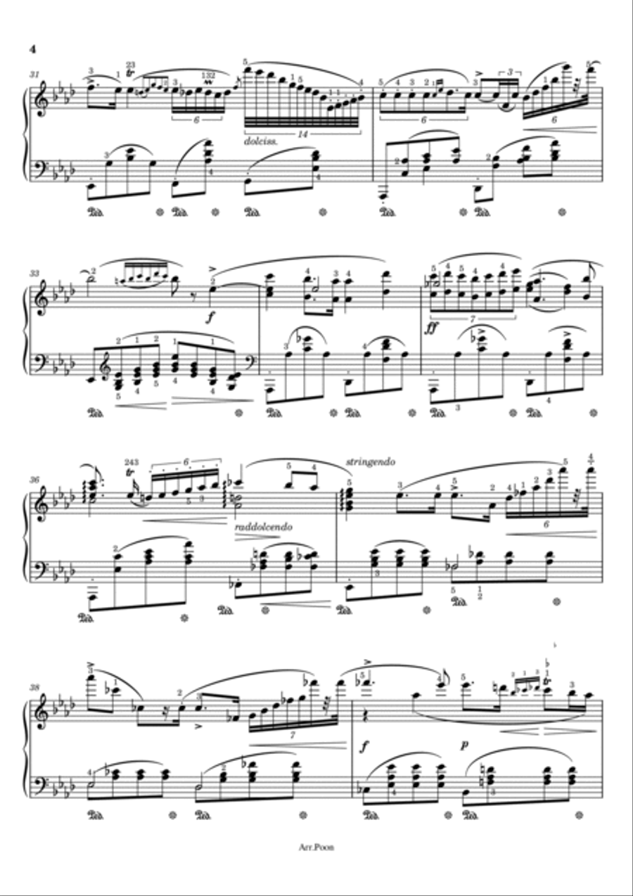 Chopin - Piano Concerto No. 2 Op.21 In F Minor II.Larghetto - Original With Fingering For Piano Solo Piano Solo scores gallery preview page 4